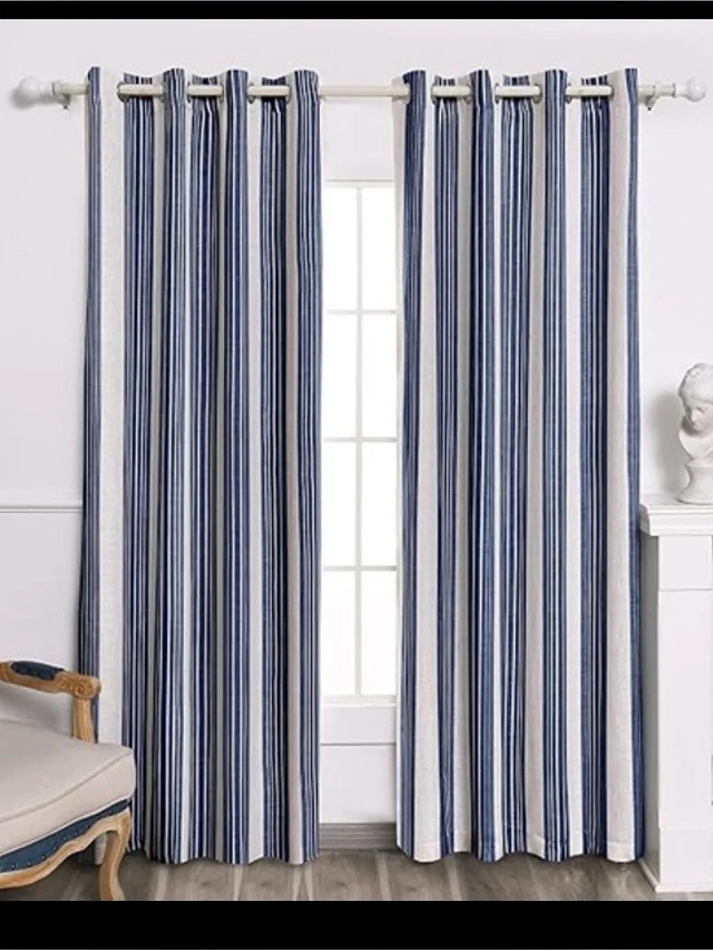 Blue and White Striped Grommet Curtain Panels